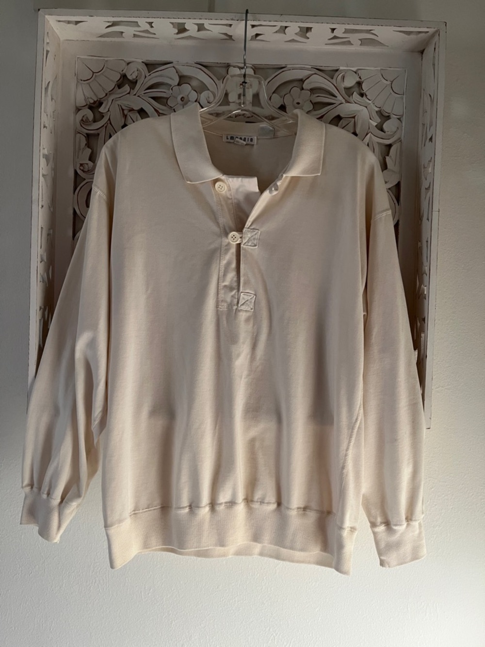 Vintage I. magnin Cream Long Sleeve Polo Top